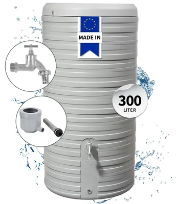 Productafbeelding van GARANTIA NORDIC 2in1 regenwatertank compleet set 300 L steengrijs incl. chroom aftapkraan en regenpijpaansluiting