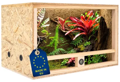 Produktbild von ITA Holz Terrarium 80х50х50 cm mit Seitenbelüftung & Integriertem Hygrometer - Holzterrarium aus OSB-3 Platten - Terrarien für Reptilien, Schlangen, Amphibien - EU Produkt,