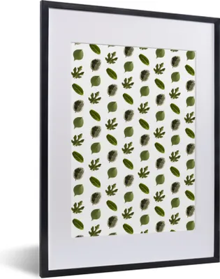 Produktbild von MuchoWow® MuchoWow® Gerahmtes Poster Blätter - Grün - Muster 30x40 cm - Poster mit zchwarzem Bilderrahmen - Wandposter Schlafzimmer