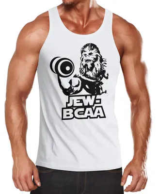 Produktbild von Herren Tanktop Print Aufdruck bedruckt JEW BCAA Bodybuilding Fitness Sport Parodie Muscle Shirt Achselshirt Moonworks® weiß M