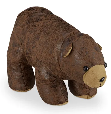 Produktbild von Relaxdays Türstopper Bär, Stoff, Kunstleder, für Boden, innen, schwer, Deko Türsack Tier, HxBxT 17 x 16 x 32 cm, braun