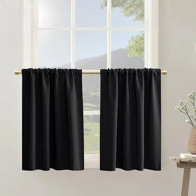 Obrázek produktu pro Dvě látkové záclony – malé zatemňovací látkové záclony – 76 x 92 cm – černé