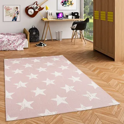 Produktbild von In- und Outdoor Teppich Flachgewebe Carpetto Rosa Sterne, Größe:140x200 cm