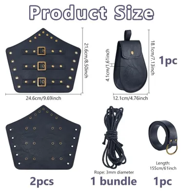 Imagen del producto de Bolsa para cinturón - Conjunto completo de disfraz vikingo - Cinturón ajustable - Pulseras - Accesorios medievales - Diseño de imitación de cuero - Accesorios para disfraces