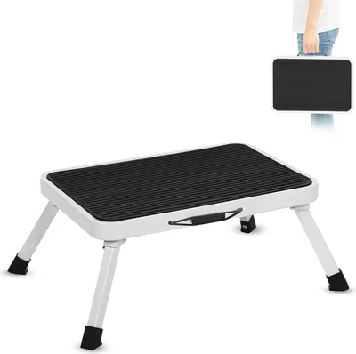 Zdjęcie produktu dla Składane krzesło-schody, antypoślizgowe, stalowe, nośność 150 kg, biało-czarne