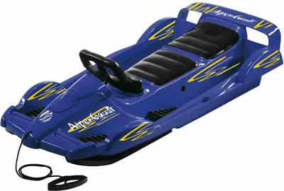 Produktbild von Schlitten Alpen Double Race blau für 2 Personen – stabiles Stahl-Lenkgetriebe, robuste Handbremse mit Stahlkrallen, Aufbewahrungsbox, belastbar bis 90 kg