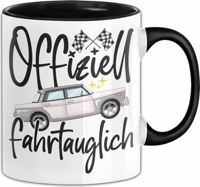Produktbild von Führerschein Bestanden Geschenk Tasse Bestandener Führerschein Offiziel Fahrtauglich Fahrschule Kaffee-Becher (Schwarz)