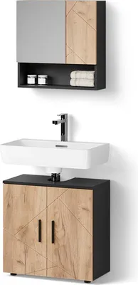 Image de Ensemble meubles bain Livinity Ronco Chêne doré/anthracite 2 pièces, armoire basse 60 cm, Model 52656