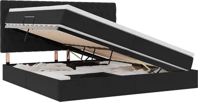 Obrázok produktu pre LED úložná posteľ s matracom Čierna 200 x 200 cm Zamat