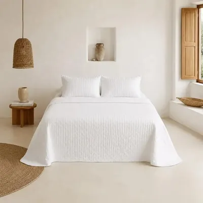 Immagine prodotto di Copriletto GAMUSI Nara – Trapuntato – Super morbido – 235 x 270 cm + 2 federe – Bianco – Trapunta leggera – OEKO-TEX