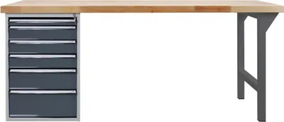 Produktbild von ADB Werkbank  anthrazitgrau, lichtgrau 6 Schubladen 200,0 x 75,0 x 85,0 cm