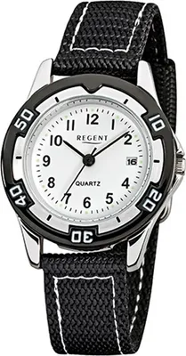 Image de Regent Montre pour enfant noire analogique F-318 textile bracelet tissu D2URF318