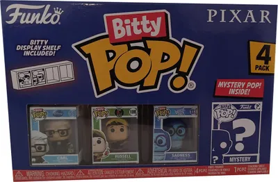 A product box for a Funko Bitty Pop! 4-pack featuring Pixar characters.