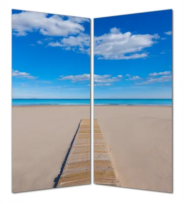 Produktbild von Wallario selbstklebende Duschrückwand 160 x 180 cm mit Motiv Auf dem Holzweg zum blauen Meer - Wandverkleidung mit Hochglanzlaminat in Glasoptik