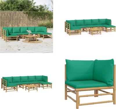 Produktbild von vidaXL 8 tlg. Garten Lounge Set mit Grünen Kissen Bambus - Garten Lounge Set - Garten Lounge Sets - Lounge Set - Gartenmöbel Set