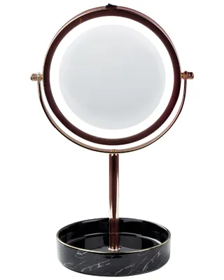 Zdjęcie produktu dla BELIANI Lusterko kosmetyczne różowe złoto metalowa rama ceramiczna podstawa ø 20 cm światło LED powiększenie 1x/5x dwustronne obrotowe