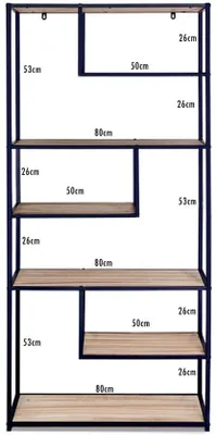 Image de Bibliothèque en bois et métal noir brillant avec sept étagères ouvertes
