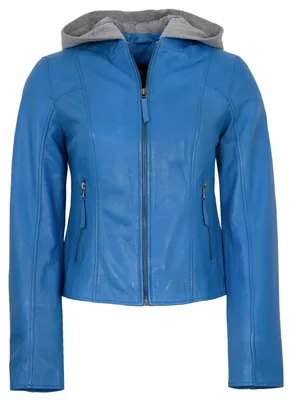 Produktbild von Jilani Collection - Damen Lederjacke Lammnappa Kapuze blau : 46