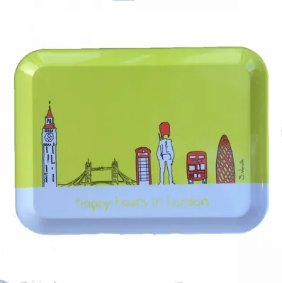 Produktbild von Serviertablett Happy Hours in London - grün - Tablett ca 33 x 43 cm