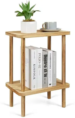 Produktbild von Unyqoos® Kompakter Beistelltisch aus 100% Kiefernholz, 40×26×55 cm – funktionaler Ablagetisch mit 2 Ebenen für Wohnzimmer, Schlafzimmer, Balkon