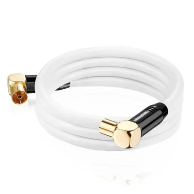 Produktbild von deleyCON 7,5m TV Antennenkabel HDTV Full HD - 2x gewinkelt - Koaxialkabel - TV-Stecker (90° Grad) zu TV-Buchse (90° Grad) - Metallstecker - Weiß