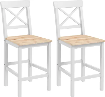 Produktbild von Barhocker2erSetBarstuhlausKiefernholzmitFußstütze,Lehne,Landhaus-StilfürKüche,Wohnzimmer,Natur