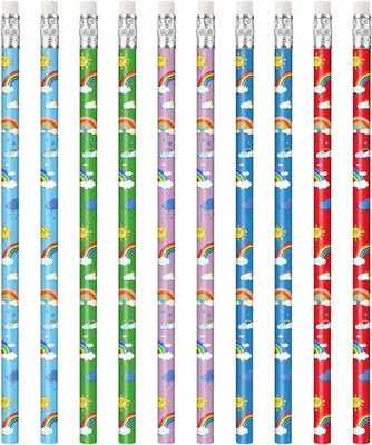 Produktbild von Regenbogenstifte mit Gummi - Farbstifte Set - Geschenk für Kinder - Einzigartiges Regenbogen-Design - 10 Stück - Mehrfarbig
