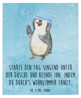 Produktbild von Mr. & Mrs. Panda Kuscheldecke Pinguin Duschen - Eisblau - Geschenk, Wohndecke, Neuanfang, Decke, Kunstfelldecke, Duschkonzert, Motivation, Singen, Tagesdecke, Bettdecke