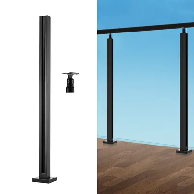 Produktbild von VEVOR Glasklemme, 90 cm hohe Glasgeländerhalterung für 0,9–1,2 cm dickes gehärtetes Glas, Glasmontageklemme aus Edelstahl 304, Glasregalhalterung für Balkon, Garten, Terrasse, Treppe, Schwarz