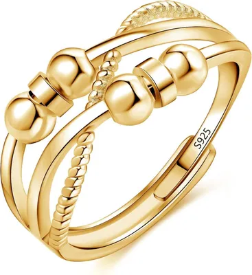 Immagine prodotto di Anello in argento sterling 925, regolabile, antistress, con 6 palline dorate