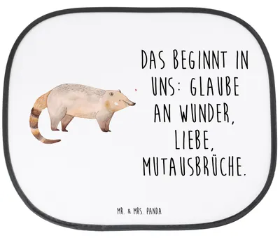 Produktbild von Mr. & Mrs. Panda Sonnenschutz Auto Nasenbaer - Weiß - Geschenk, für, Nasenbär, Rüsselbär, Sonnenblende, saugnapf, Bär, blendschutz, Lustige Sprüche, Nasenbären