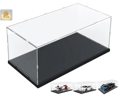 Immagine prodotto di Vetrina in acrilico trasparente con base nera, dimensioni 40x20x20 cm