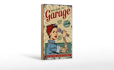 Produktbild von Holzschild Retro 12x18cm Pinup welcome Garage service 24/7