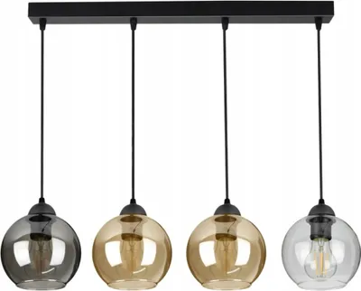 Produktbild von Pendelleuchte mit 4 Glasschirmen in schwarz, transparent, gold, honig, 4x E27