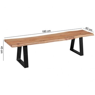 Jedálenský bank guľatina z masívneho dreva akácia 180 x 40 cm jedálenská lavica kuchynská lavica z prírodného dreva rustikálna drevená lavica robustná | Wohnling
