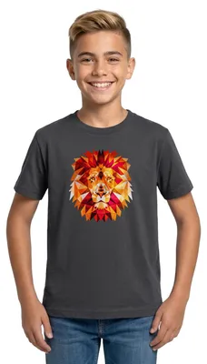 Produktbild von Spreadshirt Löwe Polygon Löwenkopf König Der Tiere Teenager T-Shirt, 152/164 (12-14 Jahre), Dunkelgrau