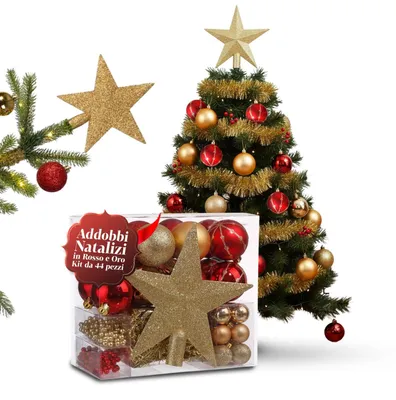 Weihnachtsdekoration Rot/Gold, 44 Stück, unzerbrechlich, Kunststoff