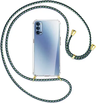 Produktbild von Handykette Backcover-Schutzhülle mit Band (Metall goldfarben) für Oppo Reno4 5G - grün/blau/weiß
