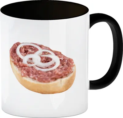 Produktbild von Mettbrötchen Kaffeebecher mit Innenseite und Griff in Schwarz