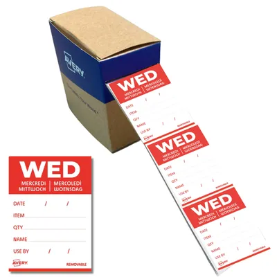 Produktbild von Avery DLDWEDREV-500, Tages-Etiketten, 40 x 56 mm, 500 Etiketten / 1 Rolle, rot