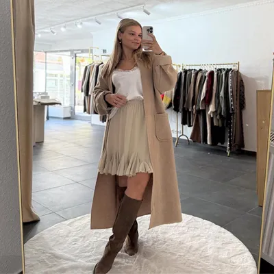 Produktbild von Rock Damen "Fabienne" Beige, Mini Rock in doppellagig, für Frauen Rock, Midirock, Damen Midi rock, Volantrock mit Rüschen am Ende, Elegant Röcke
