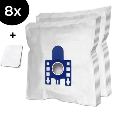A product image showing a pack of vacuum cleaner bags and an additional filter.