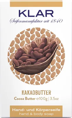 Immagine prodotto di Klar Seifen Kakaobutterseife 100g, Cosmos zertifiziert, palmölfrei
