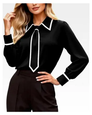 Produktbild von Damenbluse Elegant Satin Hemd mit Schleife und Bindebändern Langarm Business Hemdbluse Lässige Seidenblusen Rüschen Bürohemden
