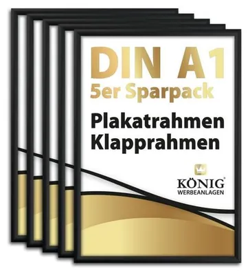 Produktbild von 5 Dreifke® Plakatrahmen DIN A1 | 25mm Aluminium Profil, schwarz | Alu Klappra...