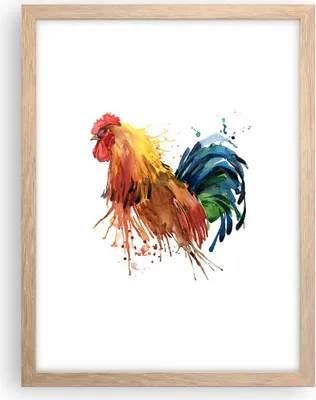 Produktbild von Gerahmtes Poster - Rahmen in heller Eiche - Hahn Ilustration Tier Farben - 30x40 cm - Wand Bild - Wanddeko - Wandbilder - Wandposter - Bilderrahmen - Bilder - Kunstdruck - Wandbild - P2NPA30x40-2842