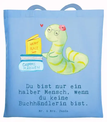 Produktbild von Mr. & Mrs. Panda Shopping Tasche Buchhändlerin Herz - Sky Blue - Geschenk, Jutebeutel, Beruf, Einkaufstüte, Tote Bag, Lustig, Spruch, Buchhandlung, Schultasche