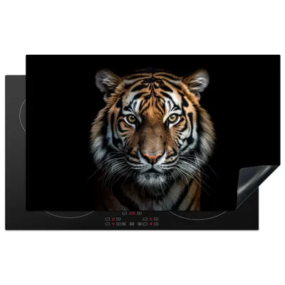 Produktbild von KitchenYeah© Herdabdeckplatte Tiger - Tiere - Schwarz - Porträt , 83x51cm, Küche Deko, Glaskeramikkochfeld Herdabdeckung, Abdeckplatte fùr Kochfeld