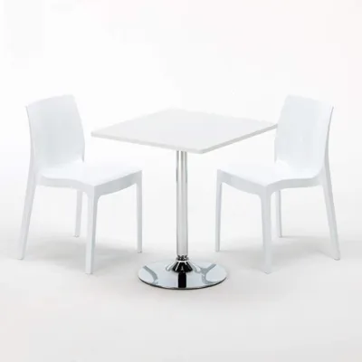 Produktbild von Weiß Quadratisch Tisch und 2 Stühle Farbiges Polypropylen-Innenmastenset Grand Soleil Ice Cocktail - Weiß
