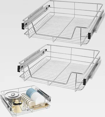 Produktbild von Teleskopschublade 2 x 60 cm Küchenschublade Aufbewahrungskorb Korbauszug Schrankauszug mit Schienensystem für Küchenschrank, Küchenregal